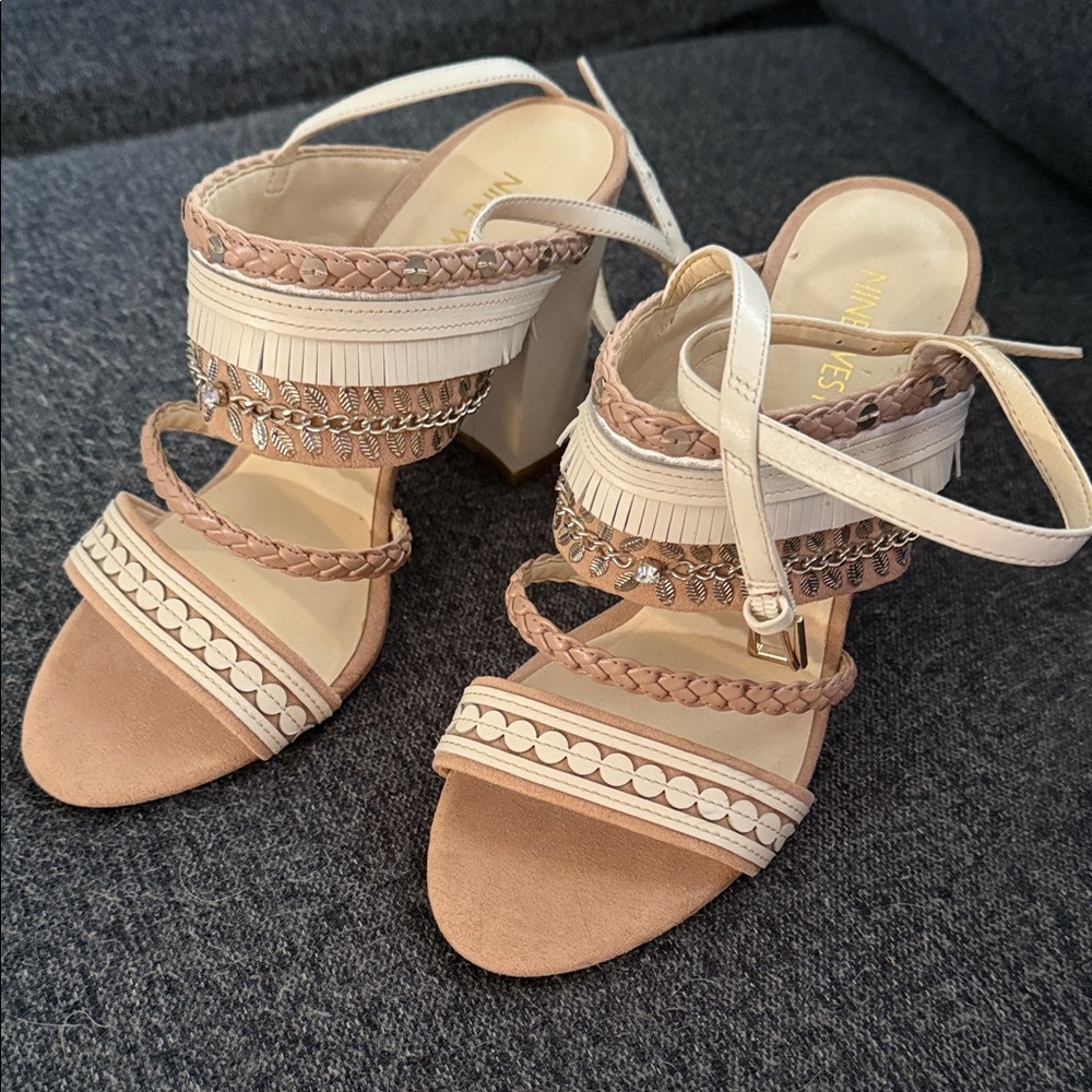 Nine West Beige and Tan Strappy Heels